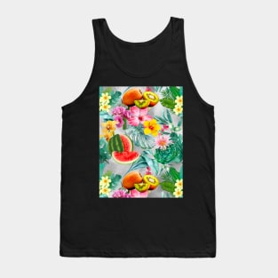 Vibrant tropical leaves pattern, watermelon illustration, tropical plants, grey colorful tropical fruits Tank Top